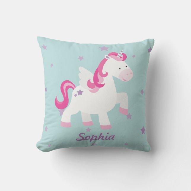 Cute Pink Personalised Magical Unicorn Pillow (Front)