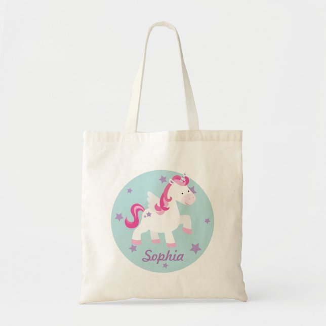 Cute Pink Personalised Magical Unicorn Tote Bag (Front)