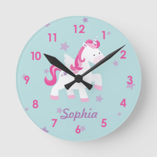 Cute Pink Personalised Magical Unicorn Wall Clock
