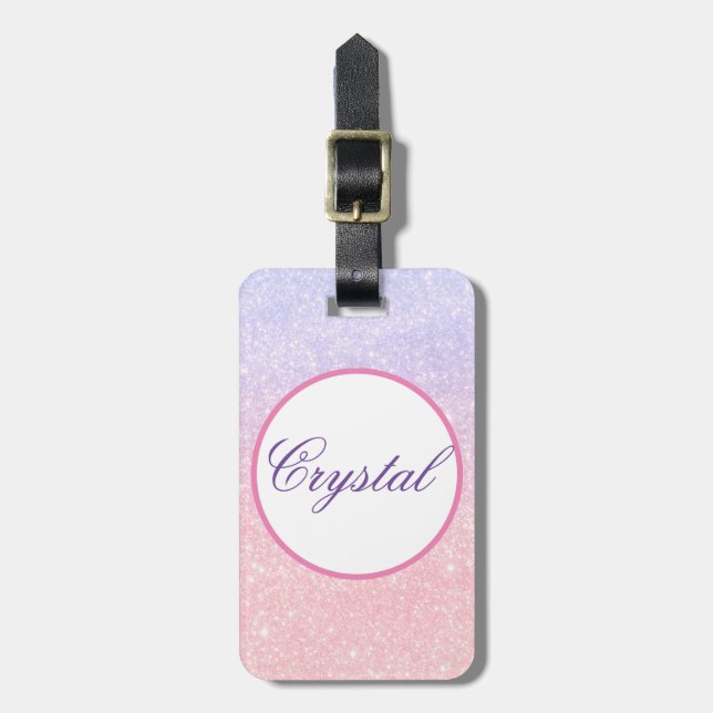 Cute Pink Personalised Name Glitter Travel Luggage Tag (Front Vertical)