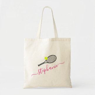 Cute Pink Personalised Tennis Racket Monogram Tote Bag