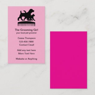 Cute Pink Pet Grooming Theme Business Cards