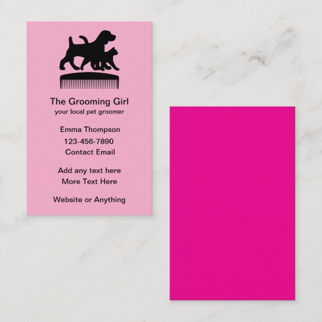Cute Pink Pet Grooming Theme Business Cards (Front/Back)