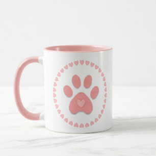 Cute pink pet paw and pink hearts mug