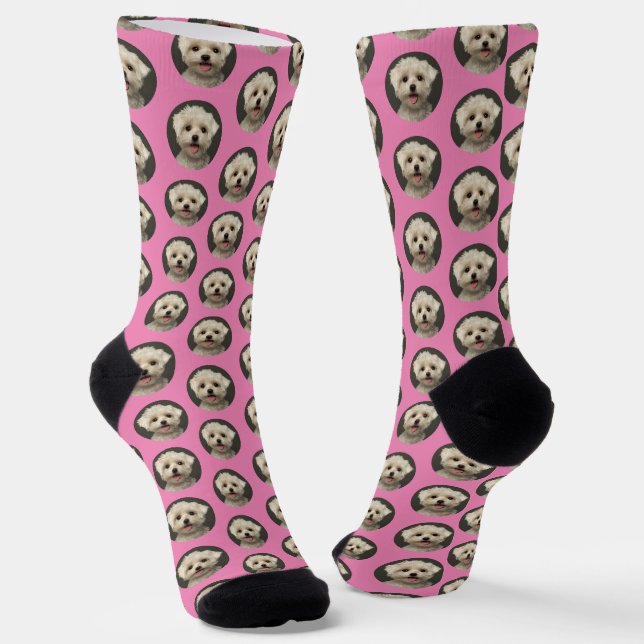 Cute Pink Pet Photo Pattern Custom  Socks (Angled)