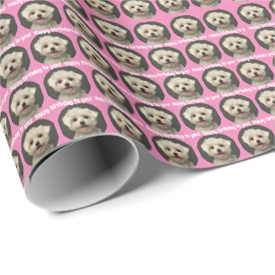 Cute Pink Pet Photo Pattern Happy Birthday Wrapping Paper