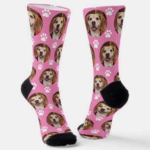  Cute Pink Pet Photo Paw Prints Custom  Socks