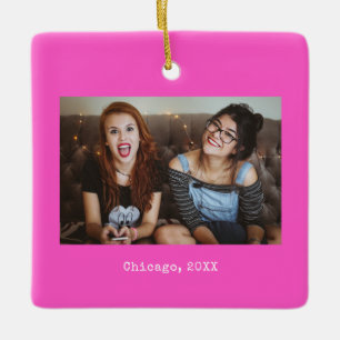 Cute Pink Photo Keepsake Christmas Ceramic Ornament