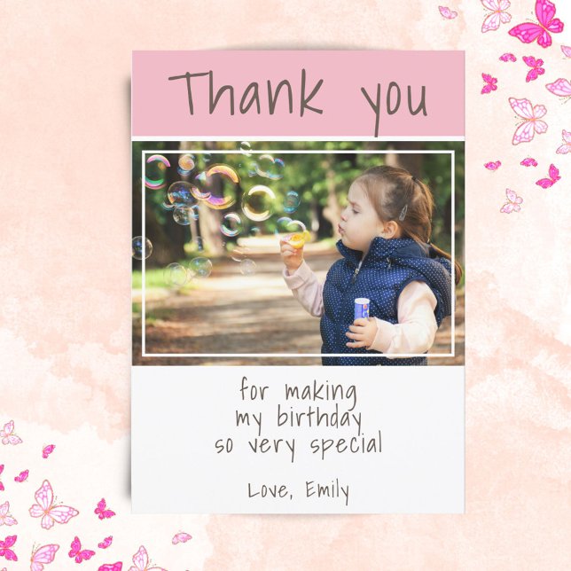 Cute Pink Photo Kids Thank you Card (Creator Uploaded)