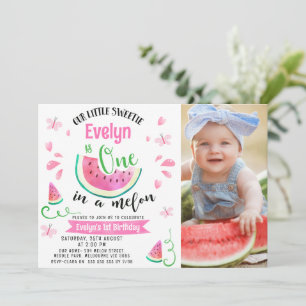 Cute Pink Photo One In A Melon 1st Birthday Invitation