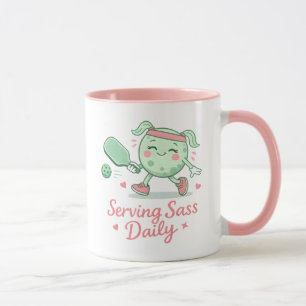 Cute Pink Pickleball Character Funny Saying  Mug