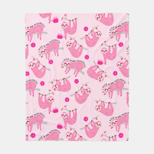  Cute Pink pickleball sloths 🦥 Fleece Blanket (Front)