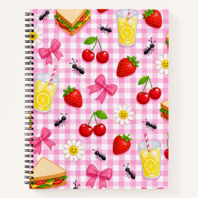 Cute Pink Picnic Food and Bows Notebook (Front)