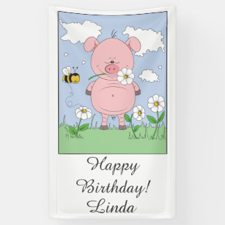 Cute Pink Pig Cartoon Banner