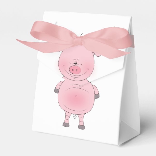 Cute Pink Pig Cartoon Favour Box (Front Side)