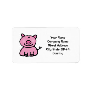 Cute Pink Pig Cartoon Label