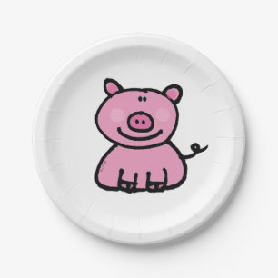 Cute Pink Pig Cartoon Paper Plate