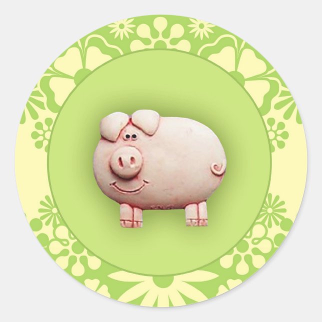 Cute Pink Pig Classic Round Sticker (Front)