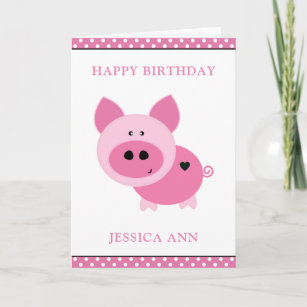 Cute Pink Pig Custom Birthday Card