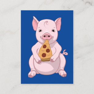 Cute Pink Pig Eating Pizza Business Card