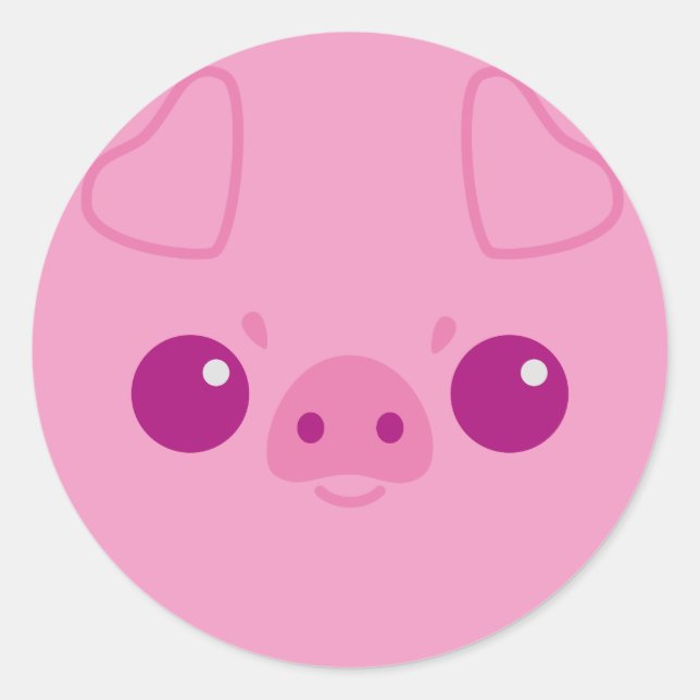 Cute Pink Pig Face Classic Round Sticker (Front)