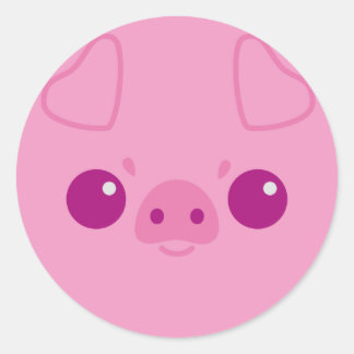 Cute Pink Pig Face Classic Round Sticker
