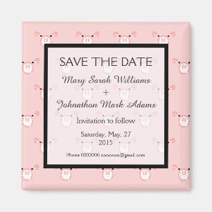 Cute Pink Pig Face Fun Wedding Save The Date Magnet
