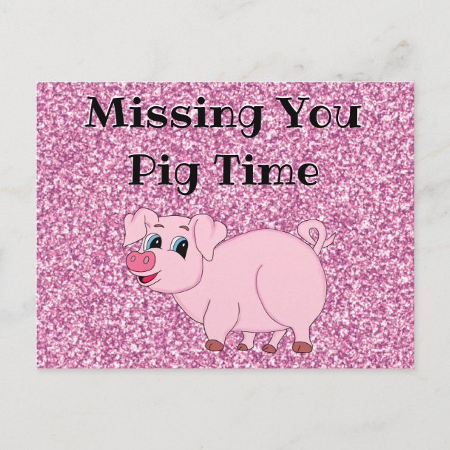 Cute Pink Pig Glitter Postcard (Front)