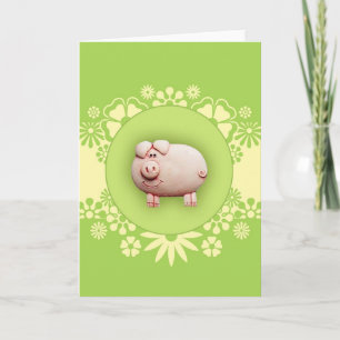 Cute Pink Pig Greeting Card