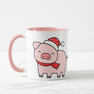 Cute Pink Pig Holly Jolly Vibes Minimalist Mug