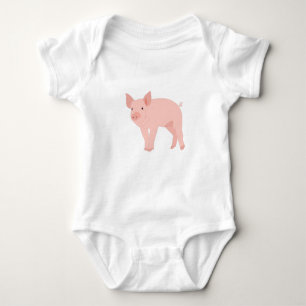Cute Pink Pig Illustration Baby Bodysuit