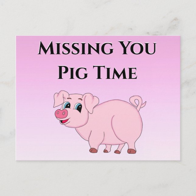 Cute Pink Pig Illustration Miss You Postcard (Front)