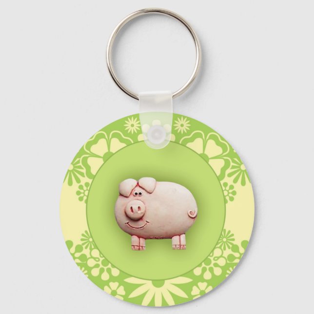 Cute Pink Pig Key Ring (Front)
