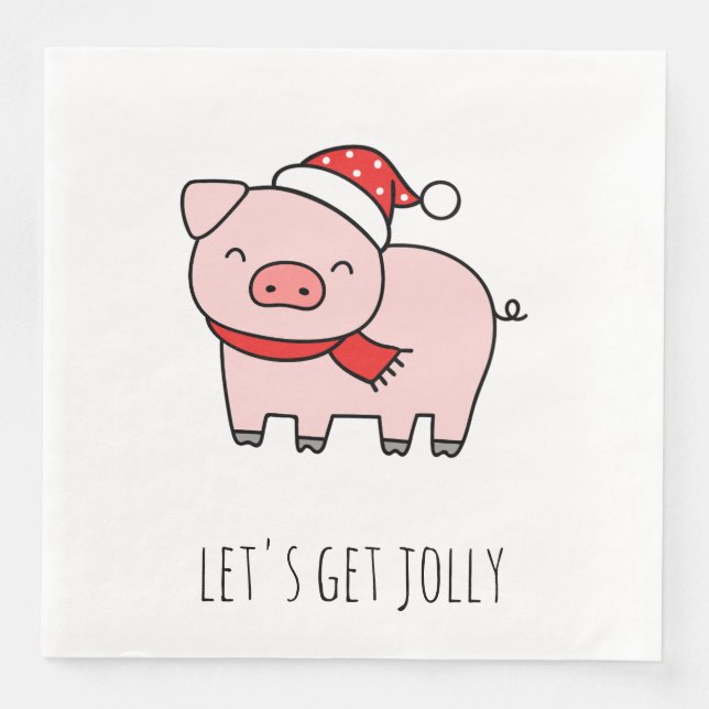 Cute Pink Pig Lets Get Jolly Minimalist Christmas Napkin (Front)