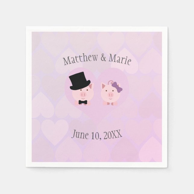 Cute Pink Pig Love Heart pattern background Napkin (Front)