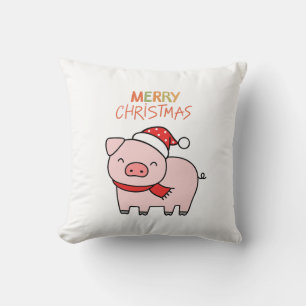 Cute Pink Pig Merry Christmas  Cushion