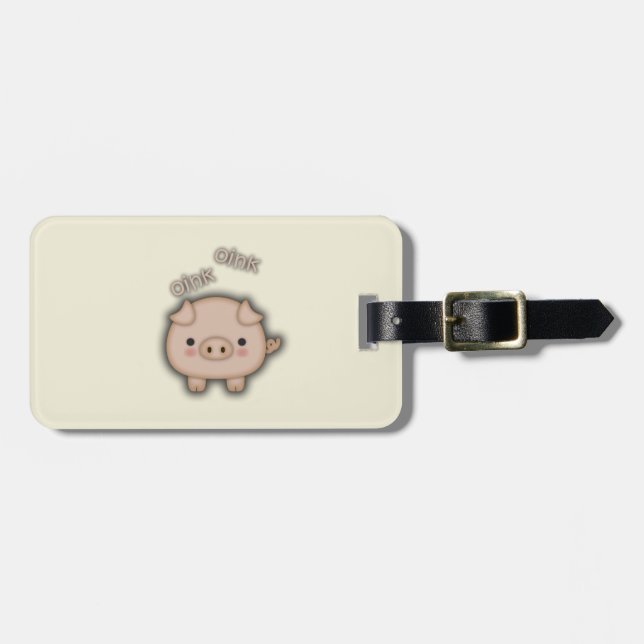 Cute Pink Pig Oink Luggage Tag (Front Horizontal)
