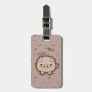 Cute Pink Pig Oink Pink Background Luggage Tag