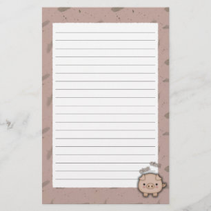 Cute Pink Pig Oink Pink Background Stationery