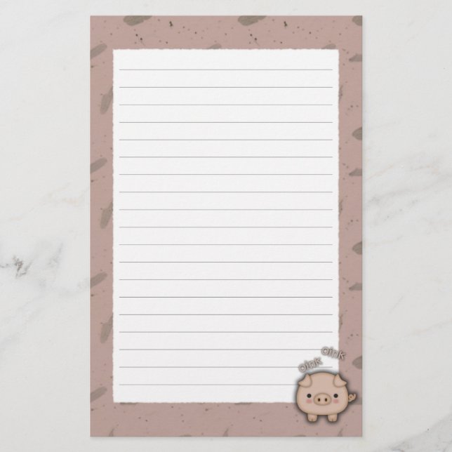 Cute Pink Pig Oink Pink Background Stationery (Front)