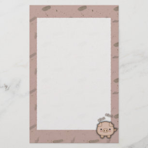 Cute Pink Pig Oink Pink Background Stationery