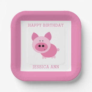 Cute Pink Pig Paper Plates