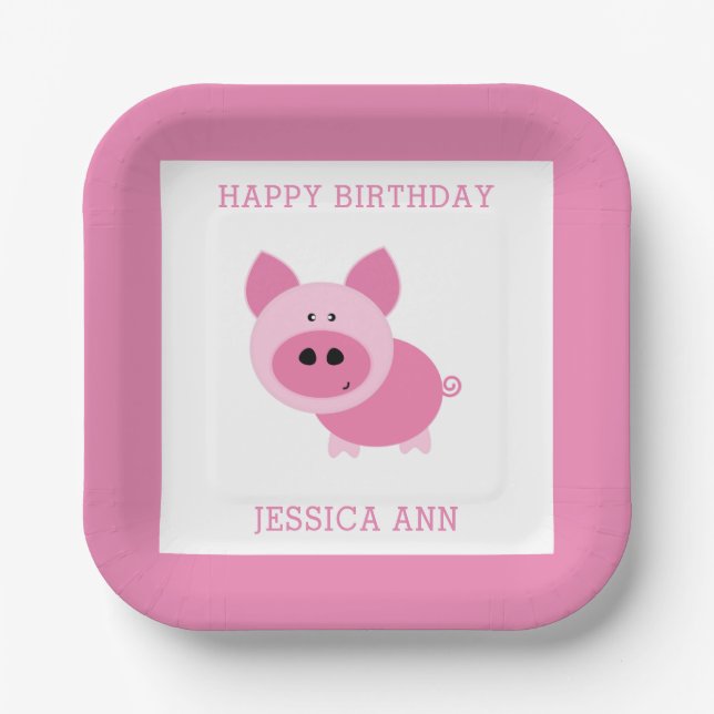 Cute Pink Pig Paper Plates (Front)