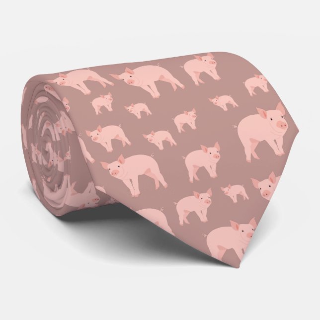 Cute Pink Pig Pattern Tie (Rolled)
