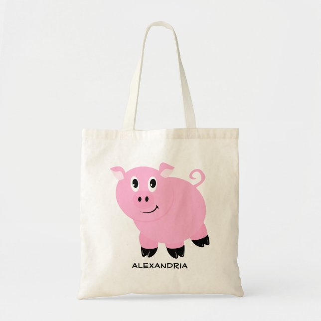 Cute Pink Pig Personalised Adorable Piggy Tote Bag (Front)