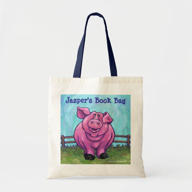 Cute Pink Pig Personalised Book Bag (Front)