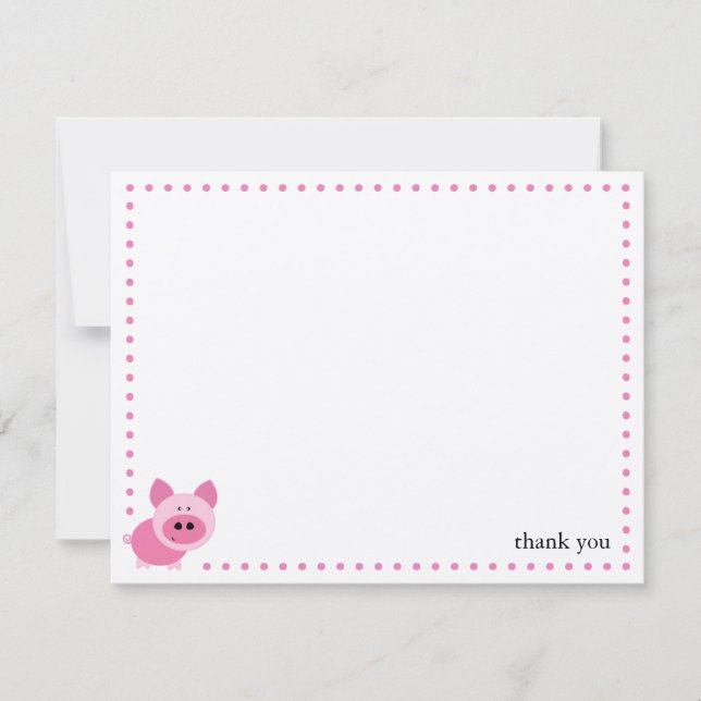 Cute Pink Pig Personalised Note Card (Front)