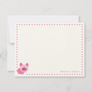 Cute Pink Pig Personalised Note Card