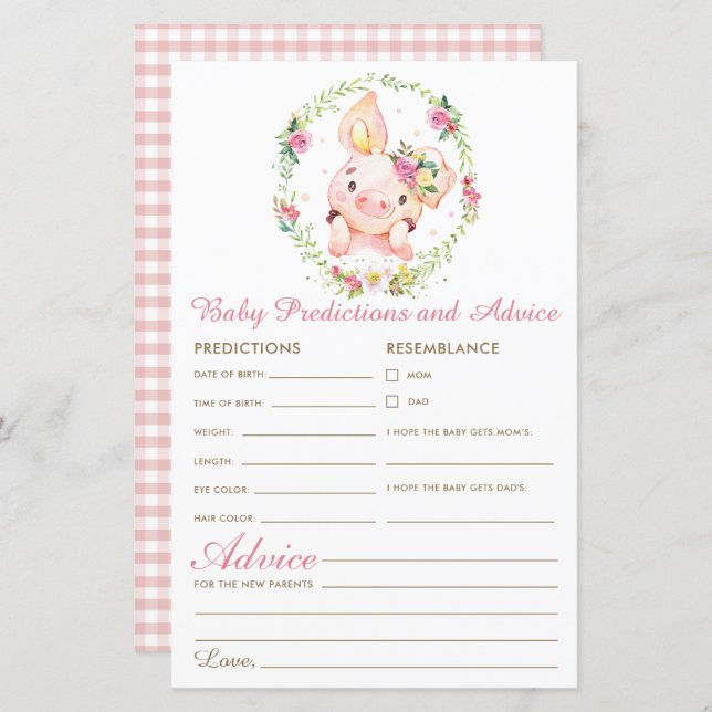 Cute Pink Pig Piglet Baby Predictions and Advice (Front/Back)