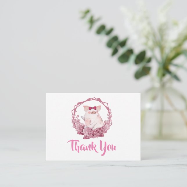 Cute Pink Pig Thank You Card (Standing Front)